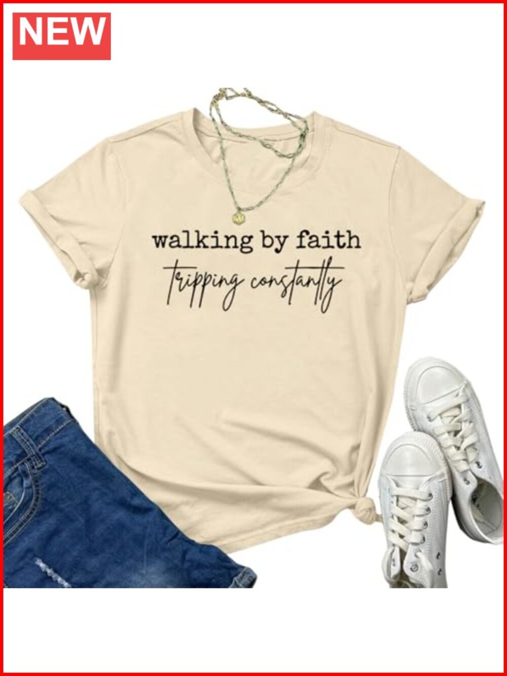 Christian Walking by Faith Funny Religious Graphic Cotton Tee